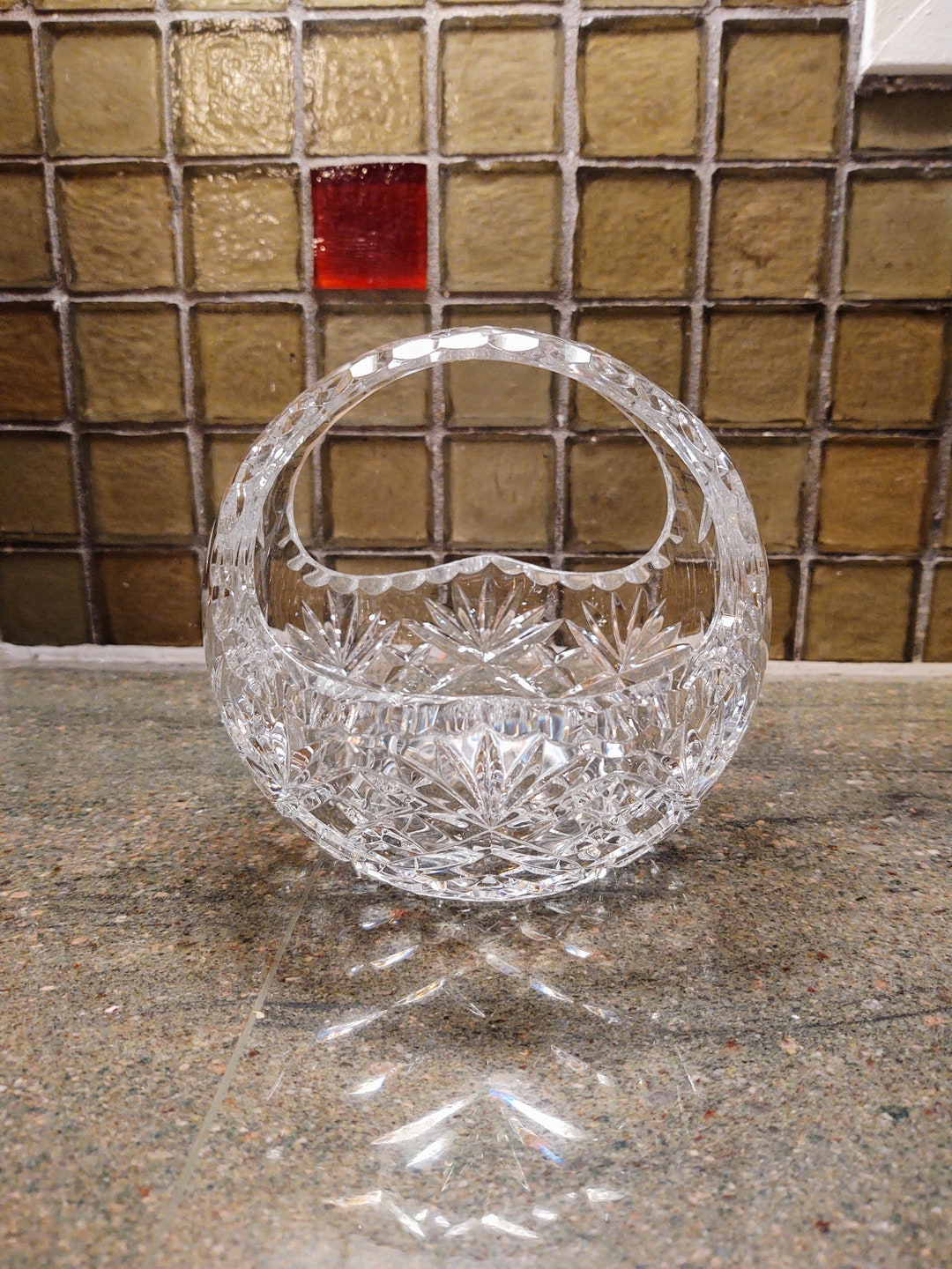 Vintage Crystal Basket With Handle Etsy