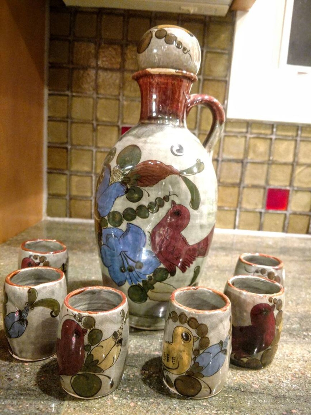 Vintage Hand Painted Ceramic Decanter Set Etsy