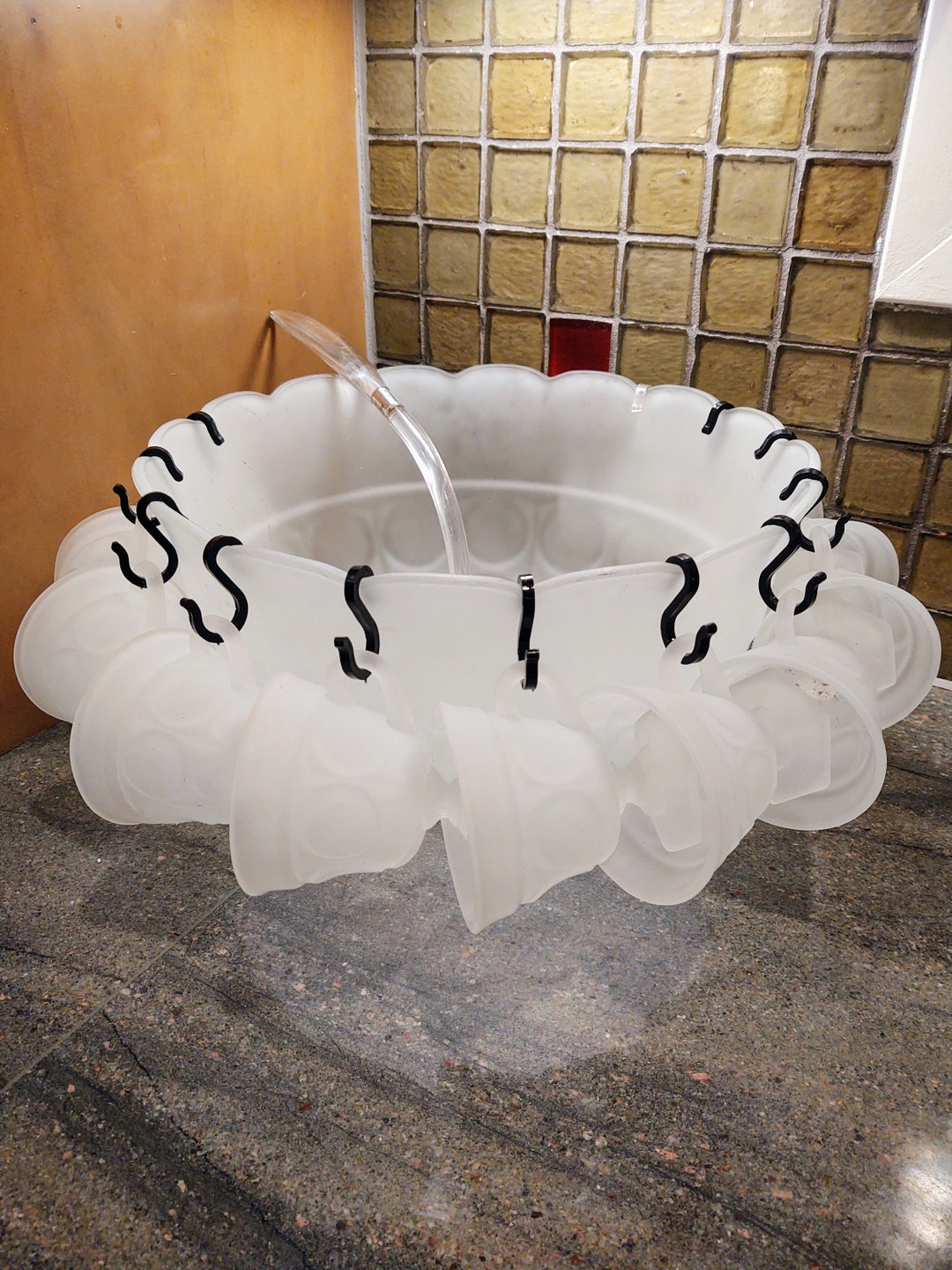 Vintage Tiara Frosted Glass Punch Bowl Set Etsy