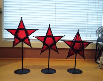 Rustic Elements Red Star Tealight Holders