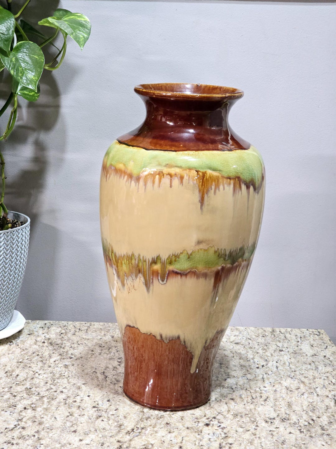 Vintage Drip Glaze Pottery Stoneware Vase - Etsy