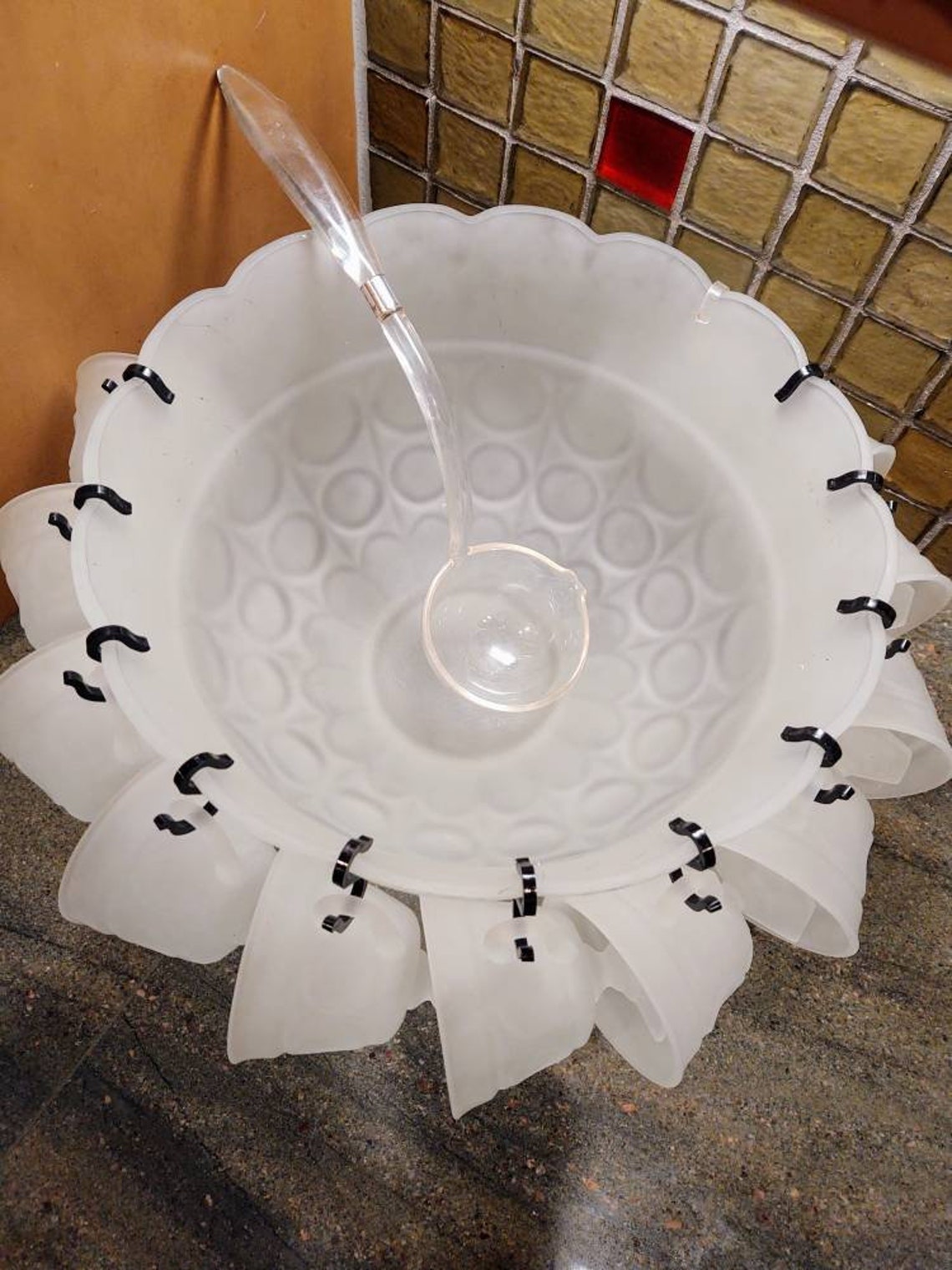 Vintage Tiara Frosted Glass Punch Bowl Set Etsy