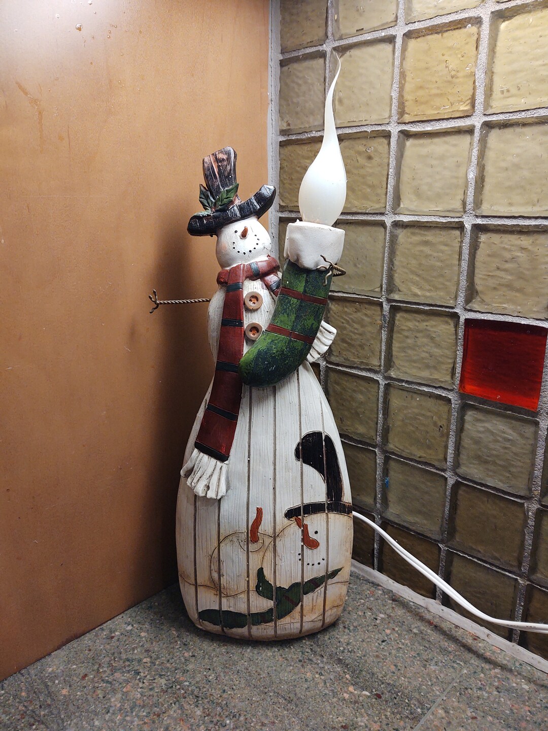 Vintage Polyresin Snowman Night Light Figurine Etsy