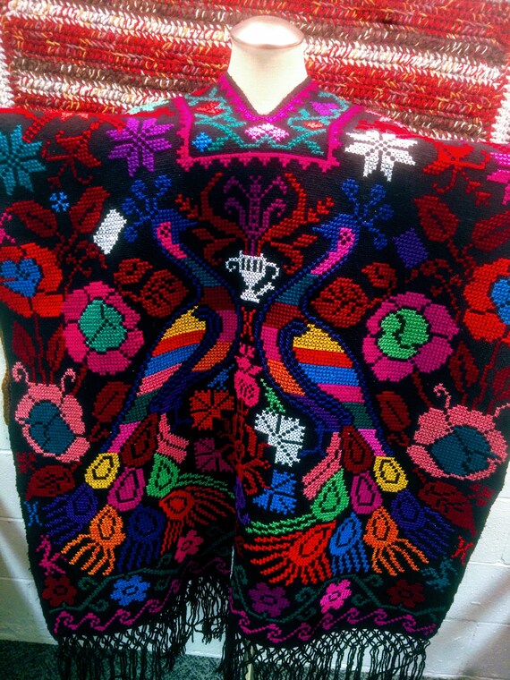 Artisan Handmade Cross Stitch Mexican Poncho