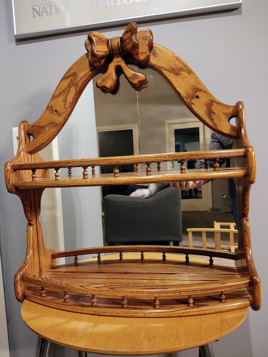 Vintage Wall Hanging Wood Shelf With Mirror - Etsy