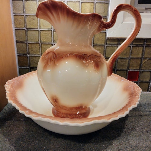 Vintage Ceramic Wash Basin and Pitcher Set Etsy