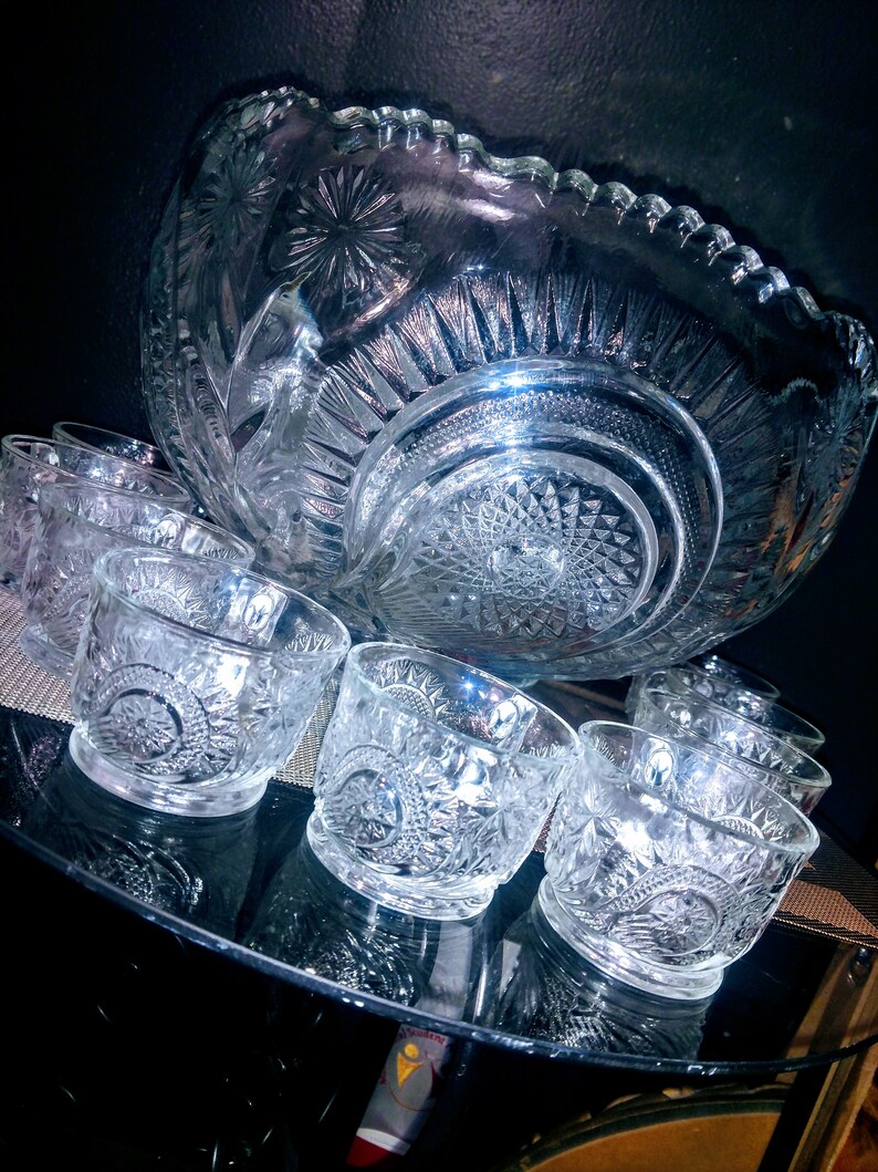 Smith Glass Punch Bowl Set Etsy