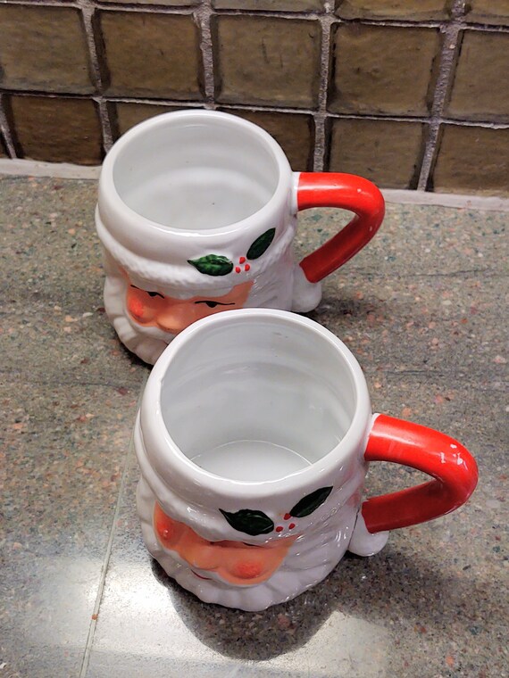 ヴィンテージの手描き陶器製サンタクロースの顔のマグカップ - Etsy 日本