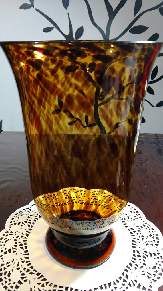 Hand Blown Faux Tortoise Glass Centerpiece Hurricane Etsy