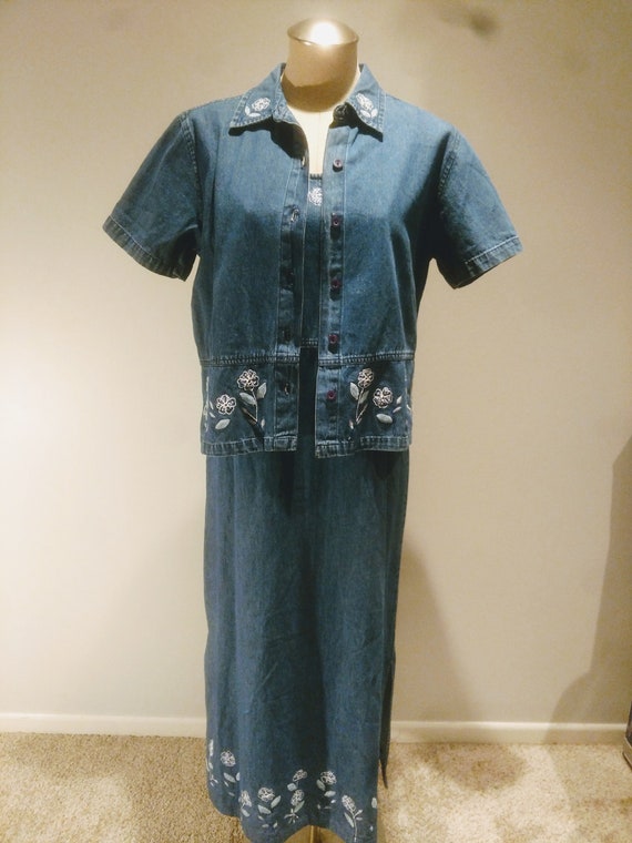 white christmas dresses La Femme - 26206 Two Piece Lace and Denim Polka Dot Trumpet Gown 6 / White/Blue main image 0