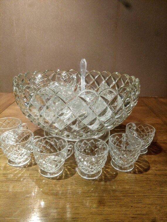 Vintage L E Smith Glass Punch Bowl Set Etsy Australia