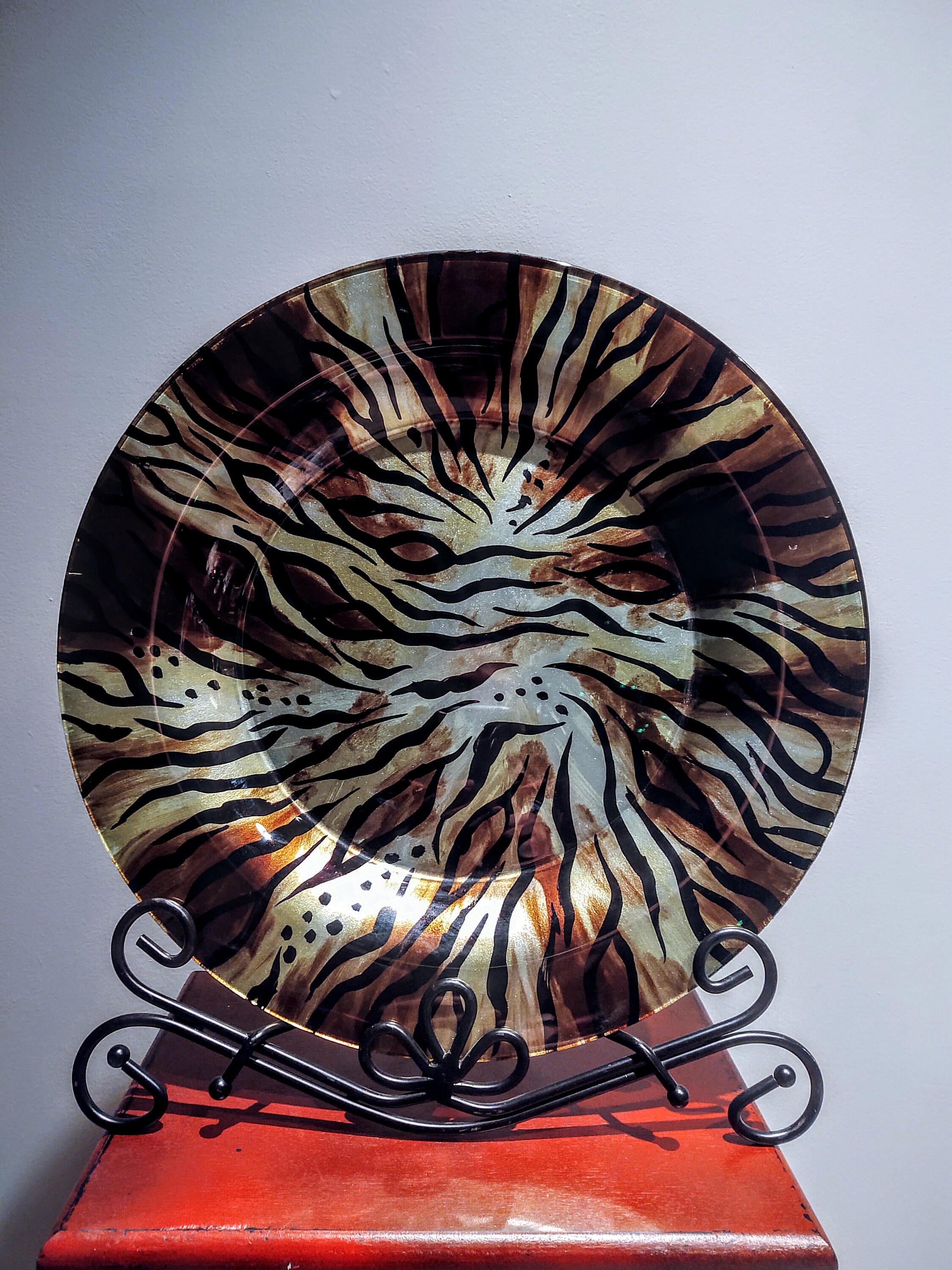 Extra Large Tiger Print Decorative Glass Platter Tray