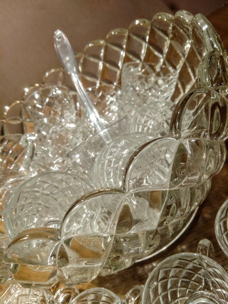 Vintage L E Smith Glass Punch Bowl Set Etsy