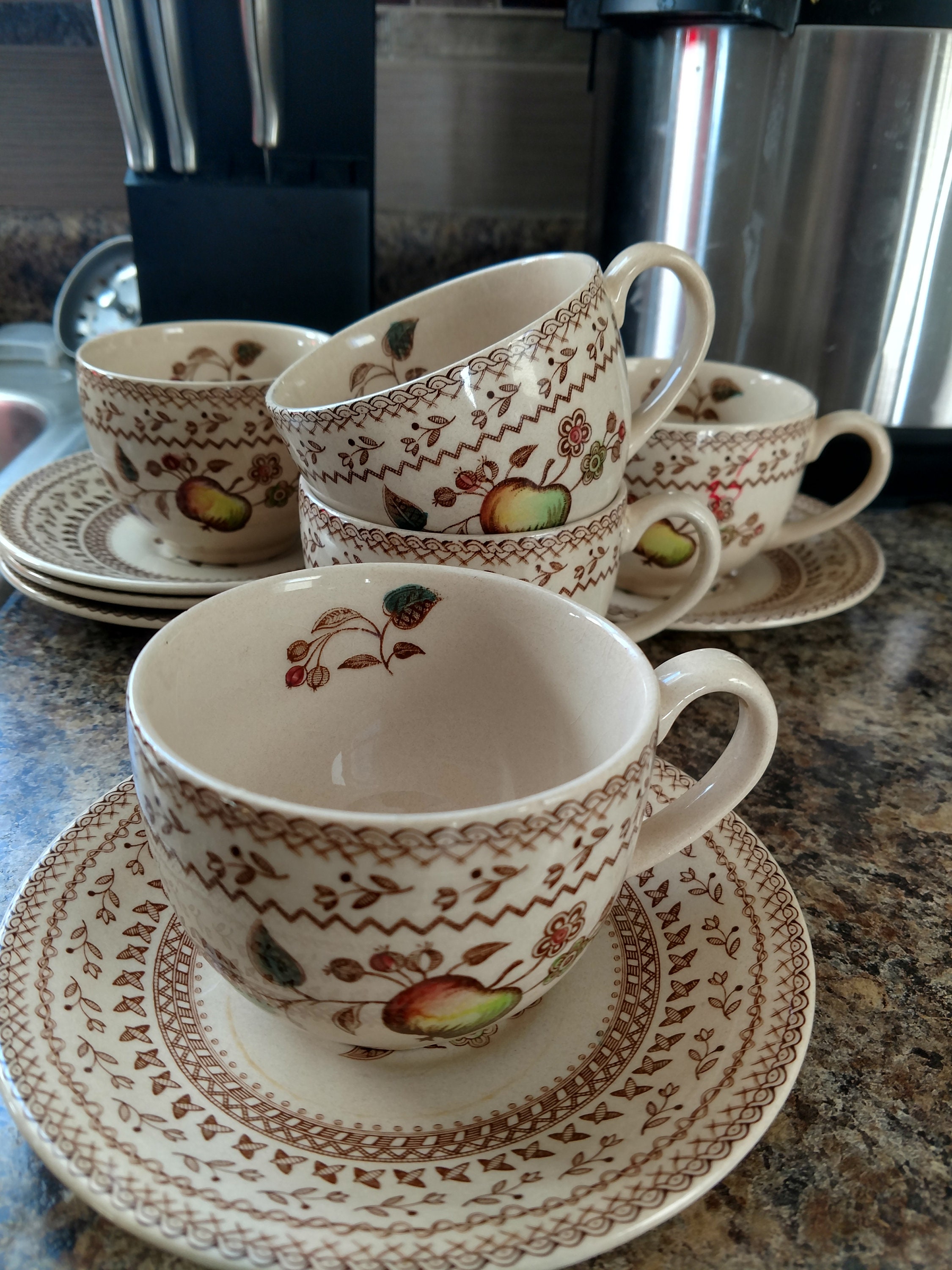 Staffordshire Old Granite Fruit Sampler Tea Cups and Saucers - Etsy
