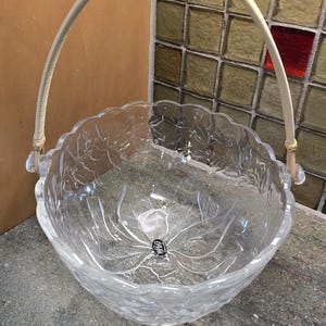 Vintage  Embossed Poinsettia Glass Basket With Handle