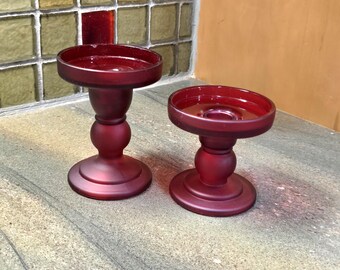 Ruby Red Frosted Glass Taper Candle Holders