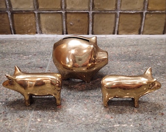 Mid Century Solid Brass Pigs