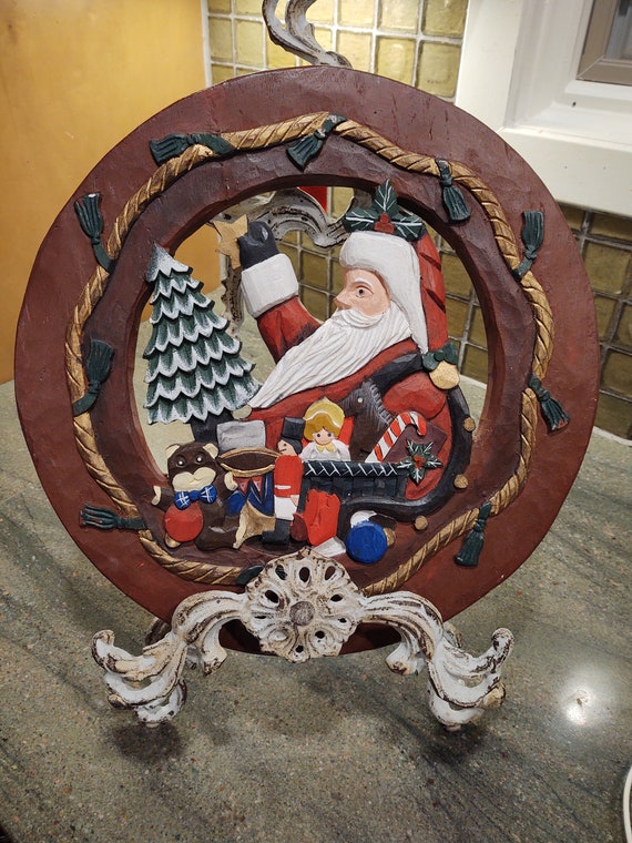 ヴィンテージの手作り木製クリスマスサンタ切り抜き壁掛け - Etsy 日本