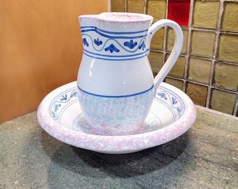 Vintage handbemalte Keramik Waschbecken und Krug