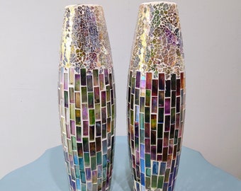 Iridescent Mirror Mosaic Tall Vases