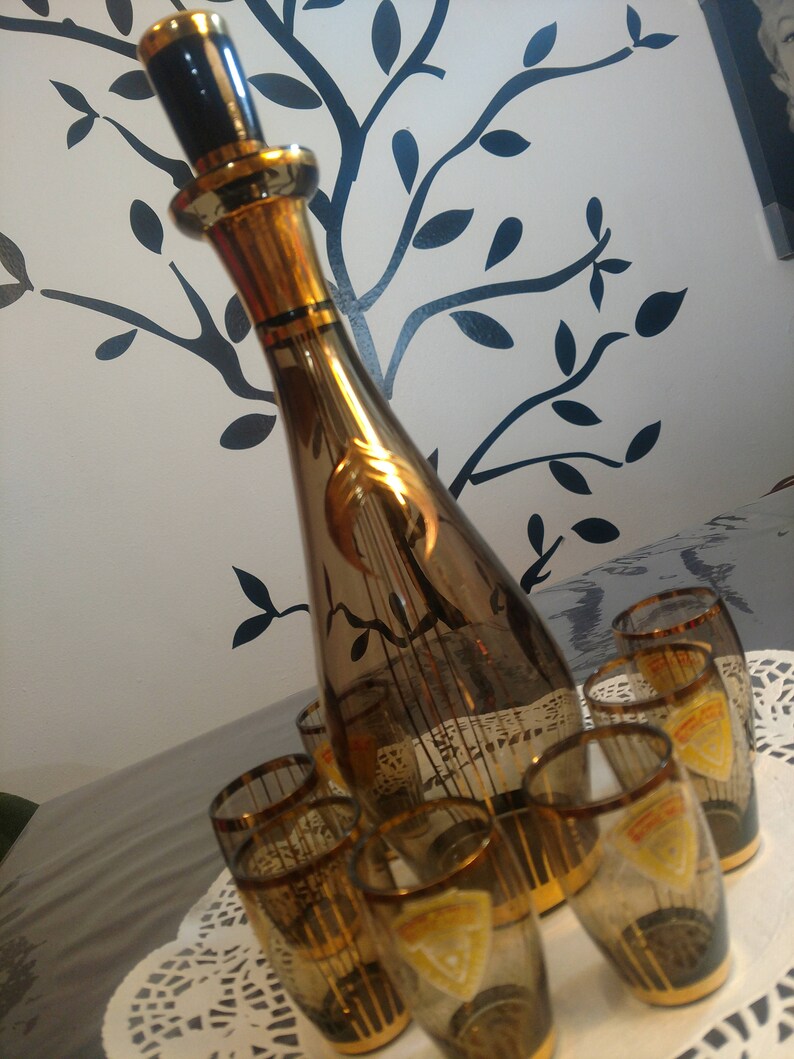 vintage bohemia crystal decanter set