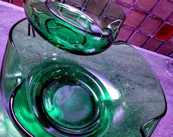 Vintage Anchor Hocking Forest Green Chip And Dip Bowl