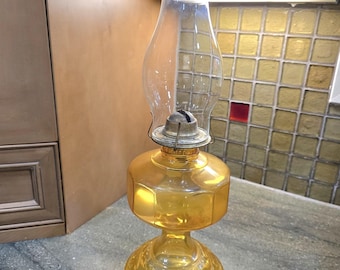 Vintage Amber Glass Oil Lamp