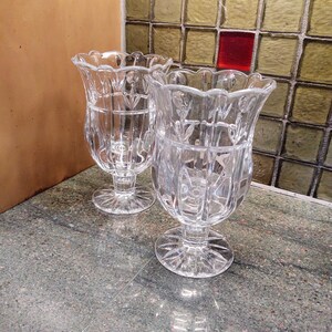 Vintage Block Crystal Tulip Garden Candlestick Holders Vases