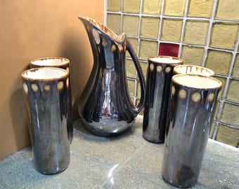 Mid Century Custom Made Pottery Pitcher Set