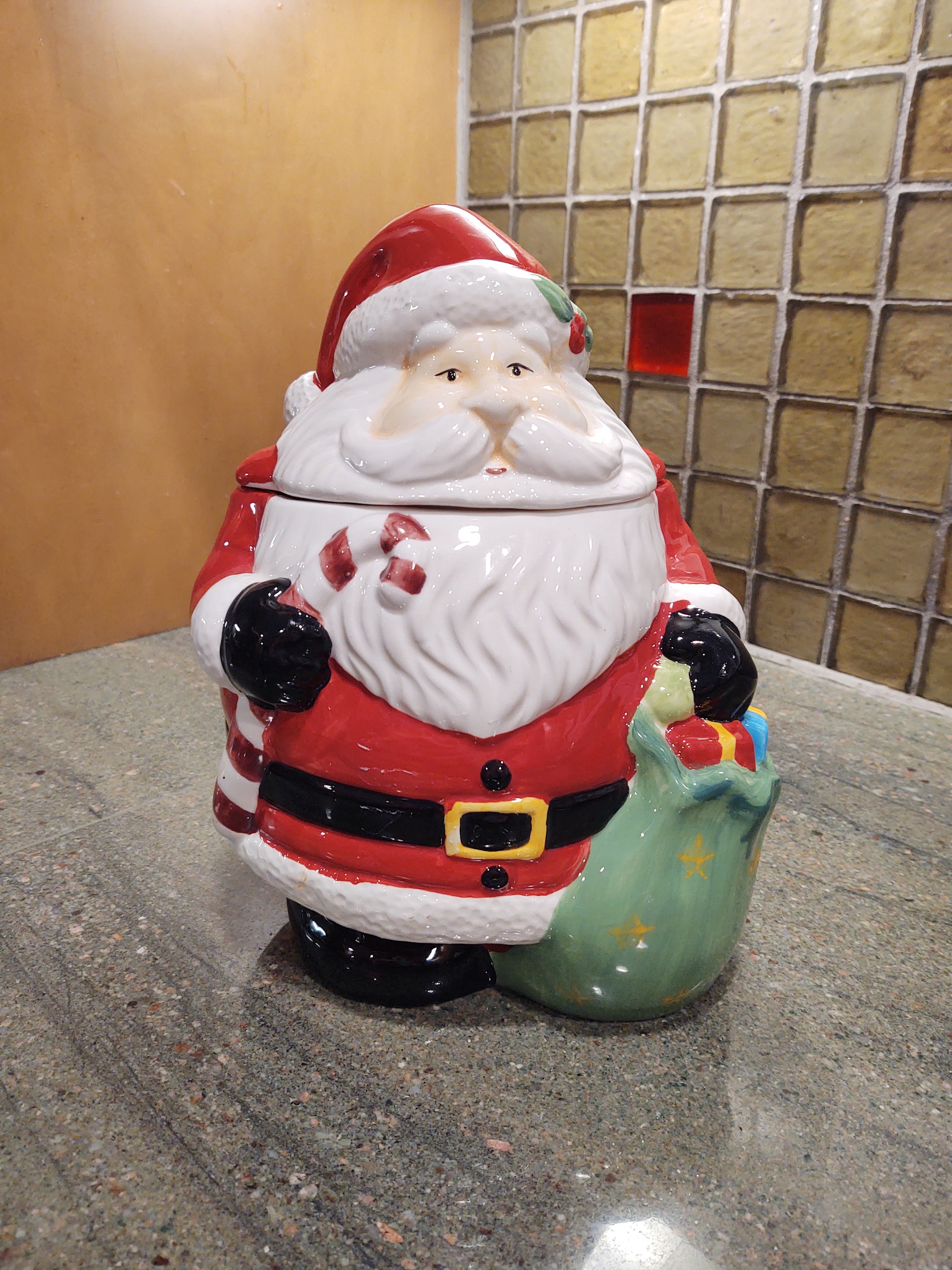 Handbemalte Weihnachtsmann Keramik Keksdose