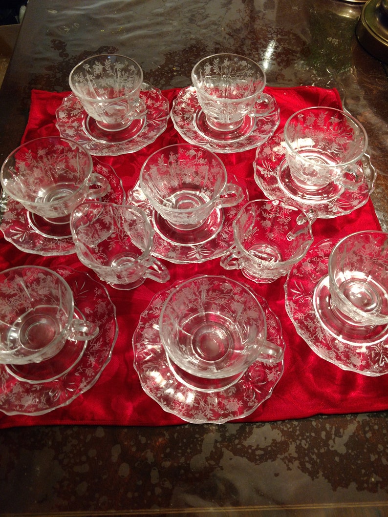 Vintage Etched Depression Glass Tea Set Etsy