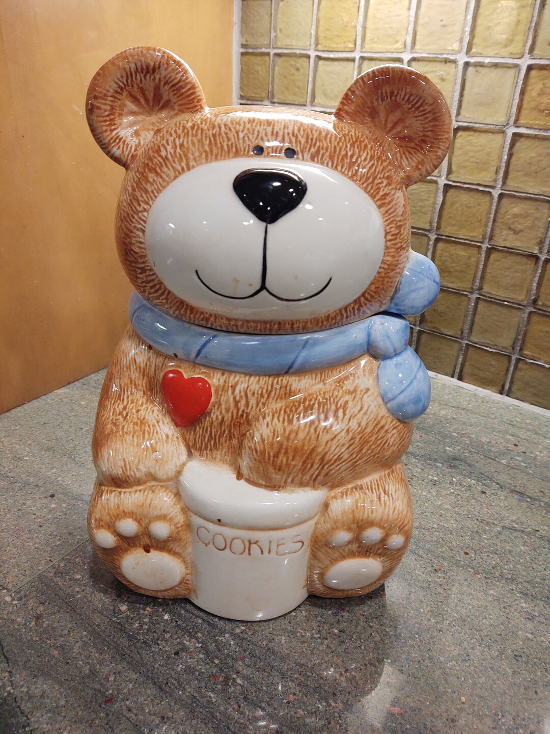Brown Teddy Bear Ceramic Adorable Cookie Jar. Kitchen Storage