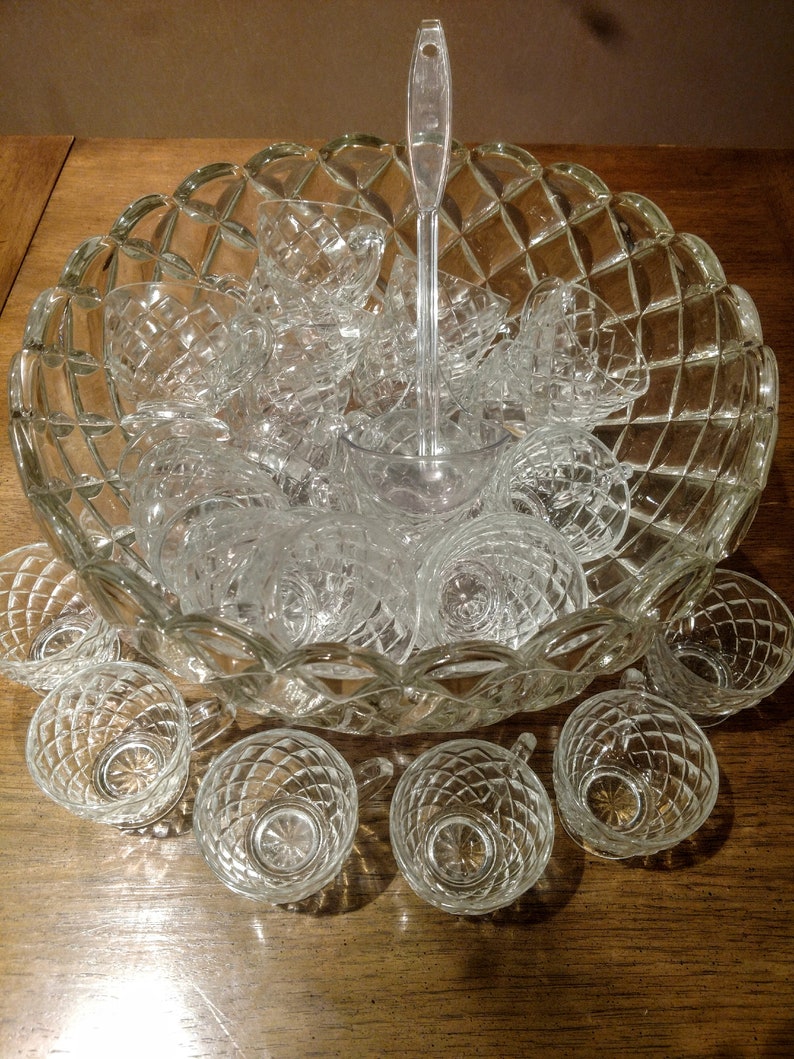 Vintage L E Smith Glass Punch Bowl Set Etsy