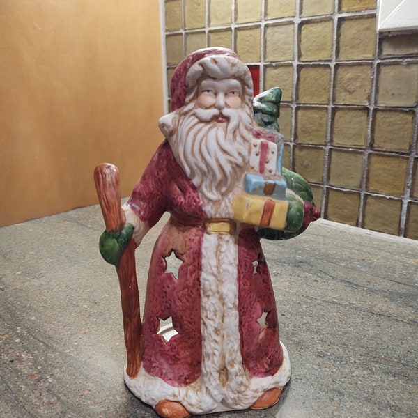 Vintage Hand Painted Porcelain Santa Claus Tealight Holder Figurine