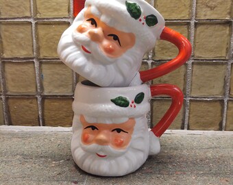 ヴィンテージの手描き陶器製サンタクロースの顔のマグカップ - Etsy 日本
