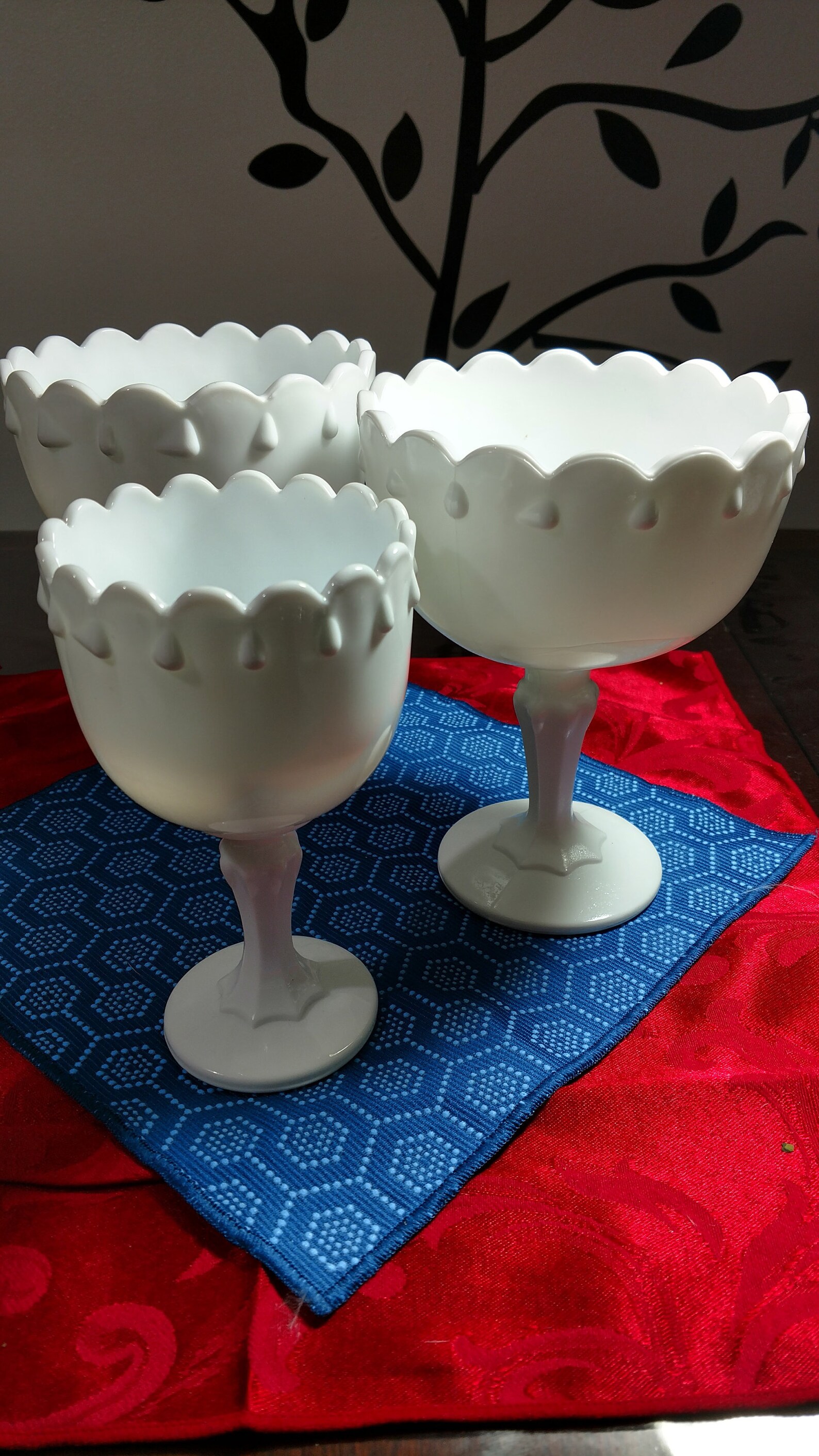 Vintage Milk Glass Teardrop Compote Set Etsy