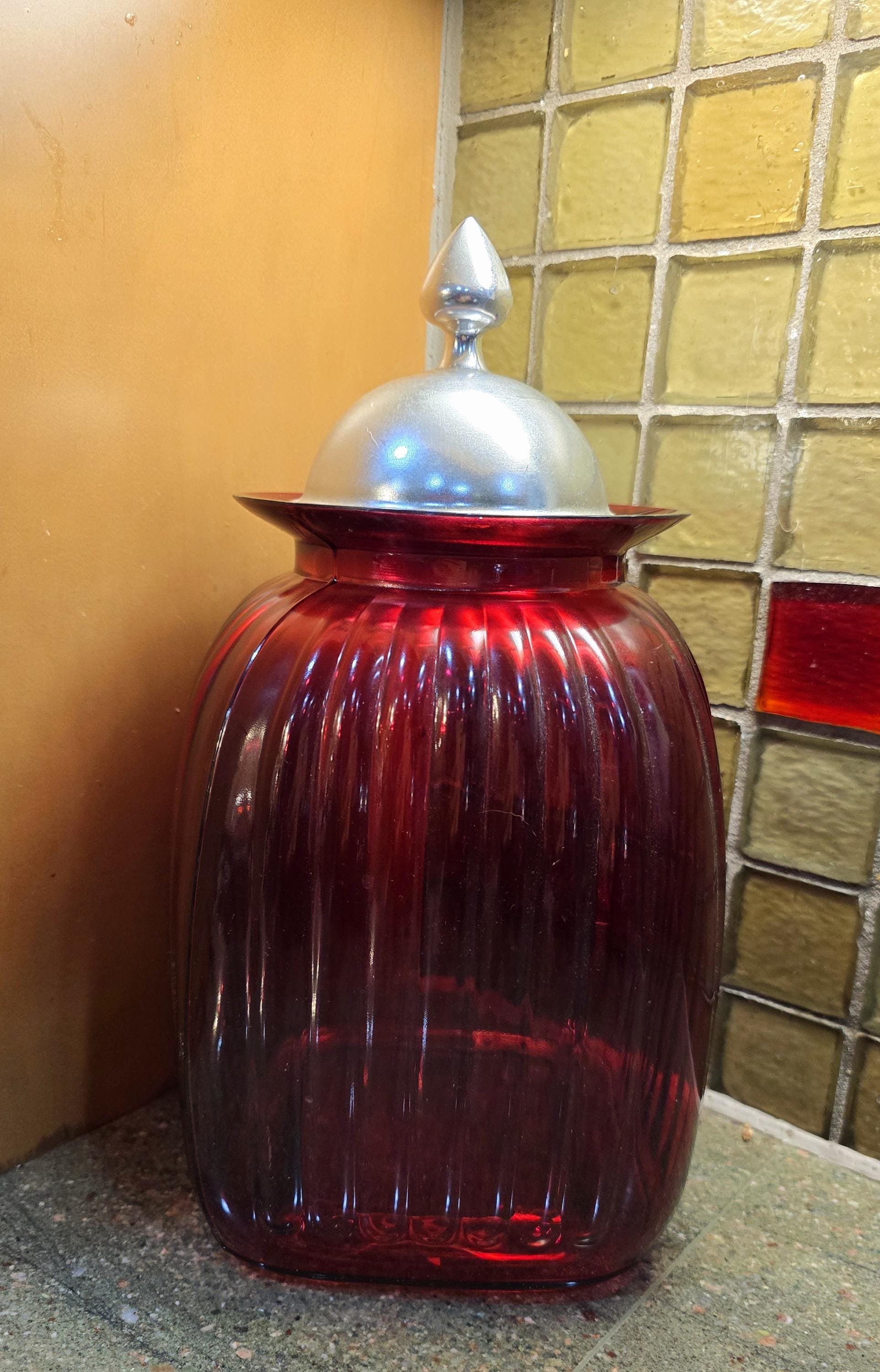 Vintage Red Glass Canister - Etsy