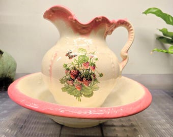 Vintage Ironware Wash Basin And Pitcher Set