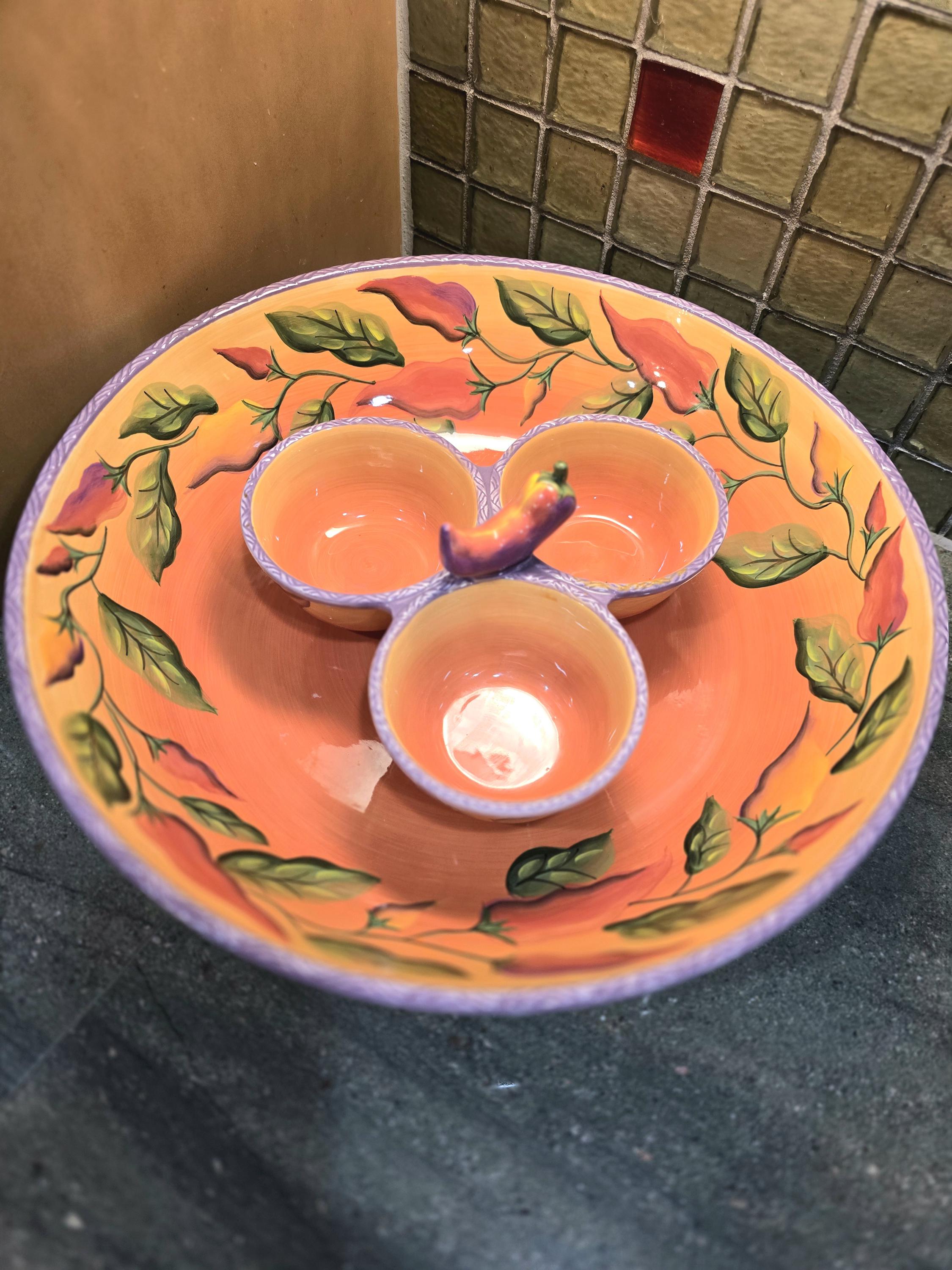 Vintage Clay Art Chili Fiesta Chip and Dip Set - Etsy