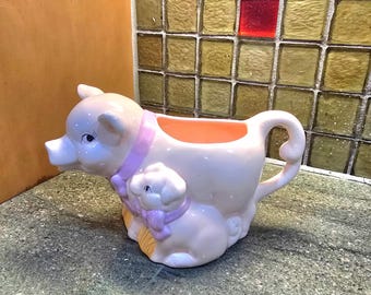 Vintage Ceramic Mama And Baby Pig Planter