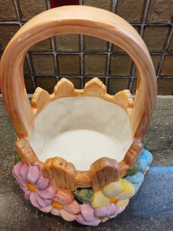 Vintage Glazed Ceramic Flower Basket - Etsy