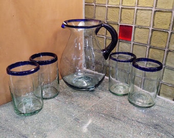 Mouth Blown Glass Pitcher Set