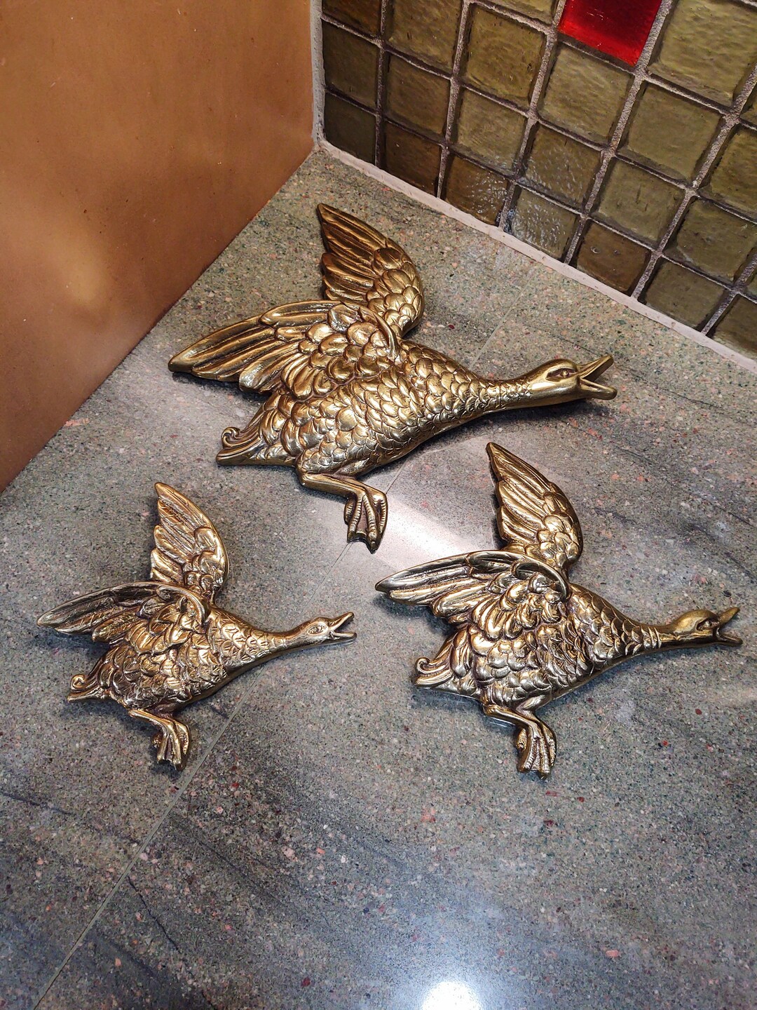 Mid Century Brass Flying Ducks Wall Decor Etsy