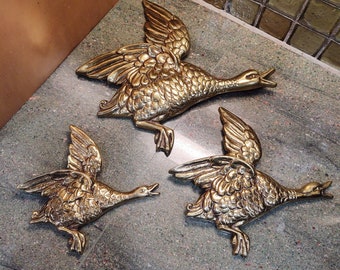 Mid Century Brass Flying Ducks Wall Decor