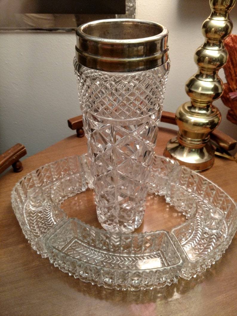 Vintage Crystal Flower Vase Centerpiece Etsy