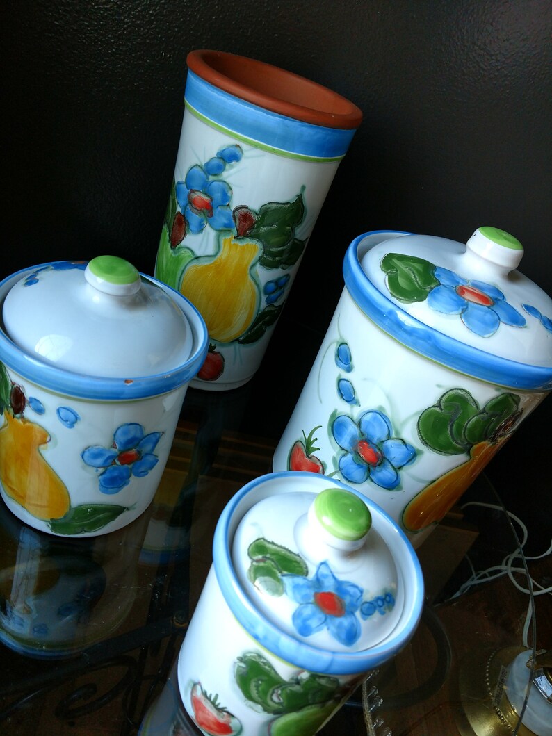 Hand Painted Glazed Ceramic Canister Set Etsy
