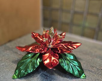 Vintage Metal Poinsettia Taper Candle Holder Set of Two