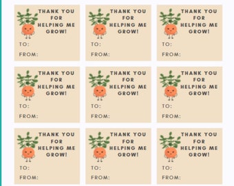 Thank You For Helping Me Grow Tags / Teacher Gift Tags Download / Teacher Appreciation Week Gift Tags Printable / Plant Gift Tags PDF / DIY
