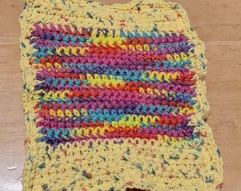 Crochet Potholders Double Thick 100% Cotton Hotpad yellow mulitcolor with hanger