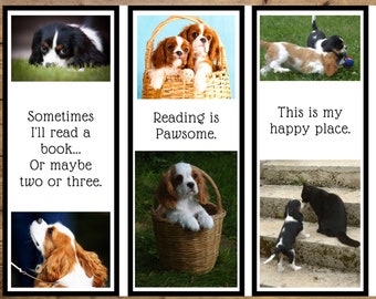 King Charles Cavalier Spaniel Bookmarks Set of 3 / Printable Illustrated Bookmarks / Valentine Printable for Dog Lover / Digital Download